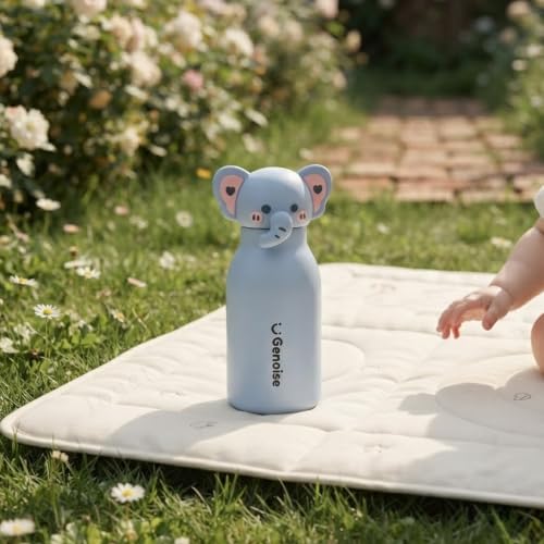 Image of JOUET Kids Stainless Steel Water Bottle 450ml with Lavender Elephant Character Lid, Leakproof Straw Bottle for School, Travel & Daily Use