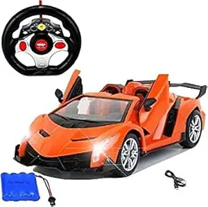 Sunzita Racing Sports Car with Openable Door Steering RC Car with LED Headlights - Back & Front Light | Pack of 1 -Remote and USB Cable for Kids - (3+Years) (Orange Color)