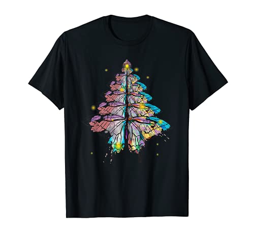 Butterfly Christmas Tree Colorfull Retro Vintage Watercolor Camiseta