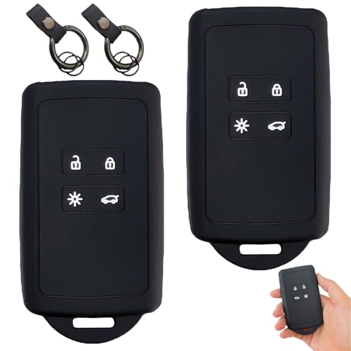 Menibeuty 2 Piezas Funda Mando Garaje, Carcasa Protectora para Llavero Fundas de Silicona con 2 Llaveros, Funda Mando Garaje Compatible con Smart Key de 4 Botones para Clio/Espace 5/Master Bus (Negro)
