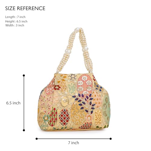 Image of Opulent Pearl Potli Bag, Bridal Wedding Handbag, Designer Beaded Clutch for Women, Festive Ethnic Purse