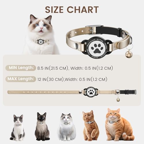Coleira Airtag de couro para gatos – Coleira impermeável para gatos AirTag com fivela de metal | Col
