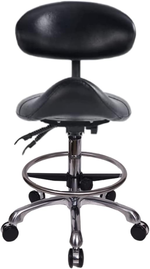 Saddle Stool Chair with Backrest and Foot Ring, Ergonomic Rolling Esthetician Seat for Salon, Tattoo Shop, Spa, Facial lash Home, Dentist Clinic, Esthetician Chair, Black Black With Backrest With Footring