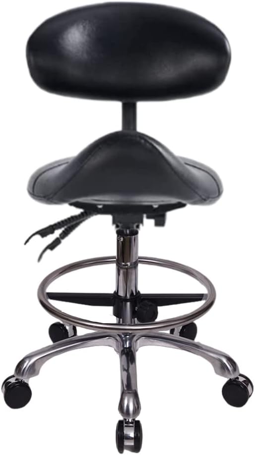 Saddle Stool Chair with Backrest and Foot Ring, Ergonomic Rolling Esthetician Seat for Salon, Tattoo Shop, Spa, Facial lash Home, Dentist Clinic, Esthetician Chair, Black