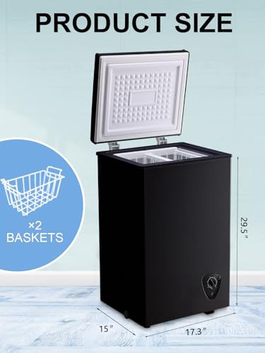Image of Chest Freezer Small Deep Freezer Black 2.2 Cu.Ft Free-Standing 7 Temperature Control and Removable Basket Open Deep Freezer Energy Saving Apartment Kitchen