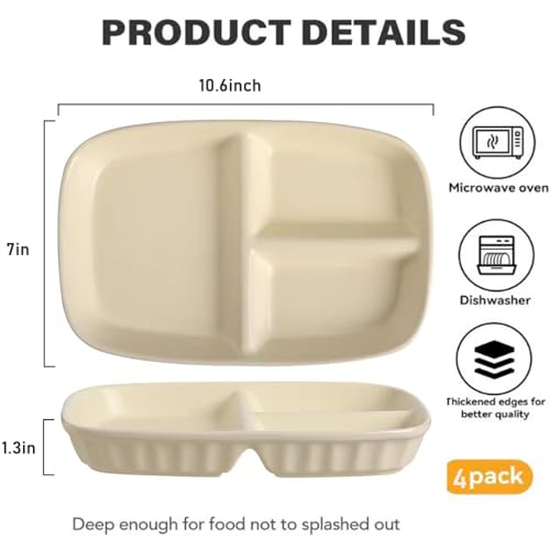 Image of Unbreakable Divided Plates 10.5 Inch 4 PCS,Reusable Wheat Straw Plates,Portion Control Plate Adults, Microwave And Dishwasher Safe, Perfect For Dinner Dishes Kitchen Picnic Party (Classic Series)