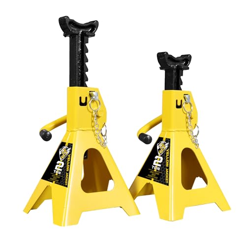 YELLOW JACKET Jack Stands 2 Ton with Double Locking for Lifting Car SUVS, 4400 lb Capacity, Heavy Duty Steel, 1 Pair, Yellow