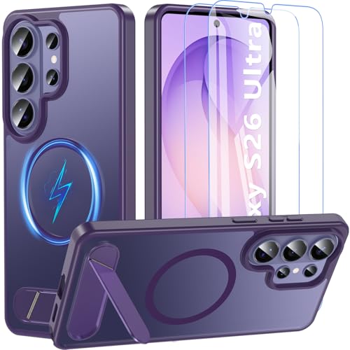 RC1WD 3 en 1 Coque Magnétique pour Samsung Galaxy S26 Ultra avec Support réglable,Compatible avec MagSafe[2 Verre Trempé]Étui Mat Translucide Arrière...