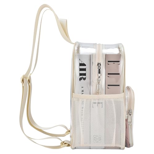 Image of Busiuw Cream Clear Event Backpack 12x12x6 with Front Pocket, Women's Fashion, Multi-Sport, 11.5 inchL x 9.5 inchW x 6 inchH