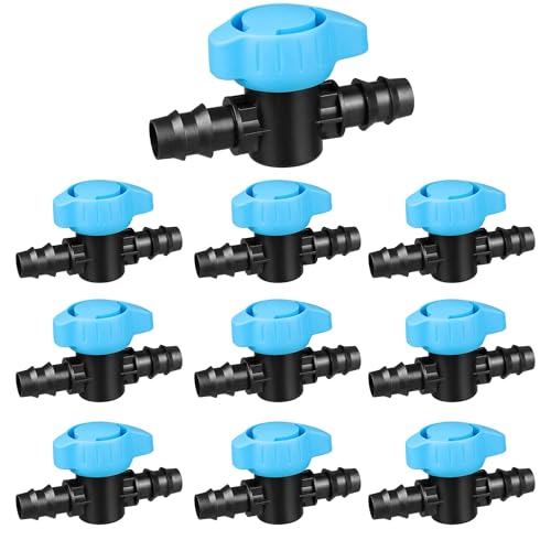 UCLEVER 10pcs Drip Irrigation Barbed Ball Valve 16mm for 1/2 and 5/8 Inch Tubing (.570 to .620 ID) Barb Shut-Off Coupling Valve