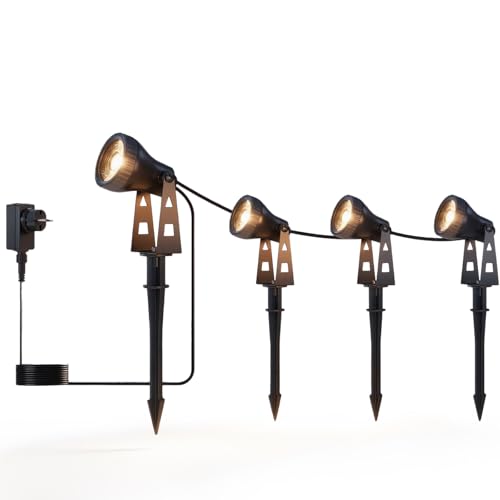 ZOTOYI IP68 Gartenbeleuchtung - 14M 4-IN-1 LED Led Bodenstrahler Aussen Warmweiß 3100K 36V Gartenlampe mit Stecker, 400LM Gartenstrahler für...