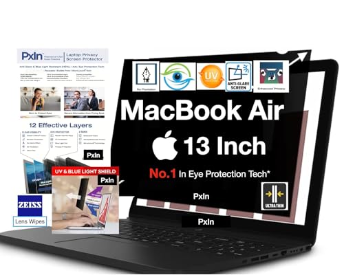 Image of Pxin 13 Inch Mac Book Air Privacy Screen Filter - Adv. Eye Protection Tech | Anti Blue Light | Anti Glare | with UV /IR Rejection