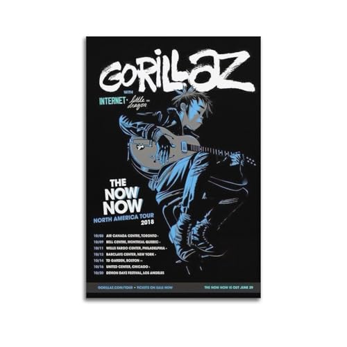 Poster sur toile représentant une tournée de concert Gorillaz avec Internet - Petit dragon - Art mural minimaliste moderne à suspendre - 30 x 45 cm