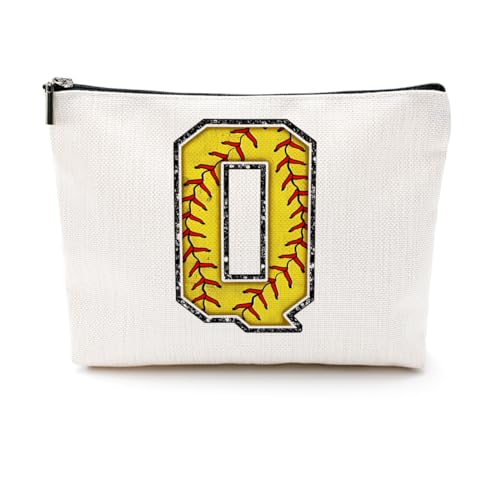 Softball Gifts Initial Q Makeup Bag Softball Gifts for Team Cosmetic Bag
