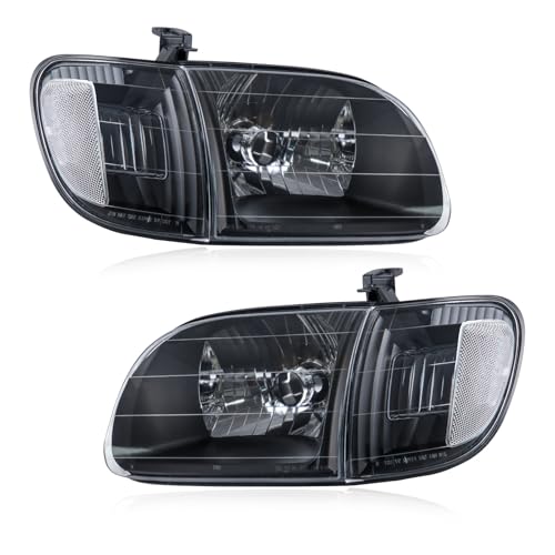 Headlights Parking Lights Compatible with 2000-2004 Toyota Tundra Black and White Head Lights Lamp Replacement for TO2530135 TO2531135