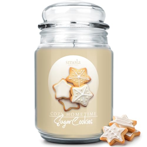 smøla Vela aromática grande en tarro I Sugar Cookies 625 ml – Vela, aroma dulce y cálido para galletas, hasta 140 horas de combustión, vela vegana de cera de soja, idea de regalo perfecta