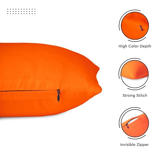 Encasa XO Cotton Throw Pillow Covers Set of 2 I 18x18 in (45x45 cm) - Orange I No Insert I Plain Square Pillowcases I Machine Washable - Image 3