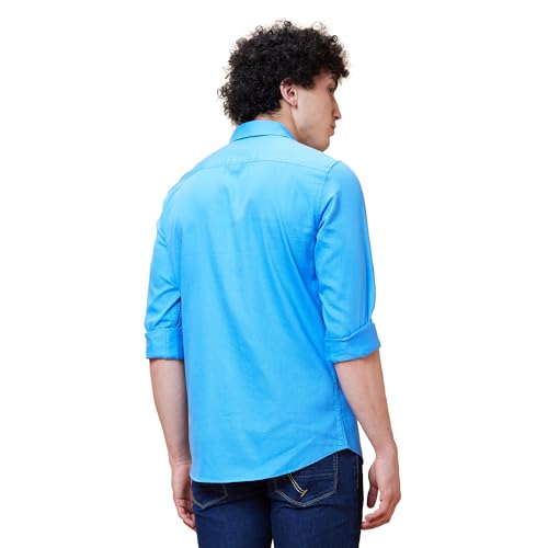 Image of Being Human Blue Slim Straight Fit Regular Collar Long Sleeves Men's Shirt Clothing