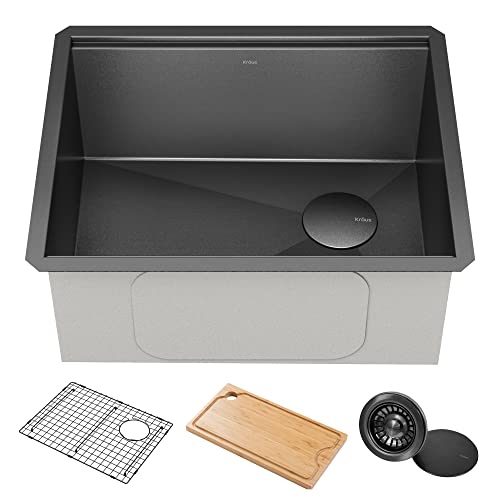 Kraus Kore 23" Drop-in Undermount Workstation 16 Gauge Stainless Steel Square Single Bowl Kitchen Sink with Accessories