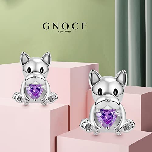 Image of GNOCE Embraces Heart Gemstone Bead Charms 925 Sterling Silver Wolf Fox Bear Husky Hedgehog Astronaut Chihuahua Dinosaur Rabbit Koala Axolotl Angel Tiger Dog Unicorn Cat Jewelry Gift for Women
