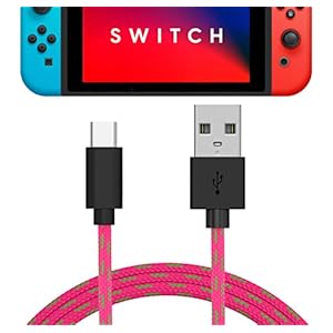 TalkWorks USB C Charger Cable for Nintendo Switch / Lite + Switch OLED & Pro Controller – 6ft Nylon Braided USB Type C Charging Cable – Pink & Green Mix