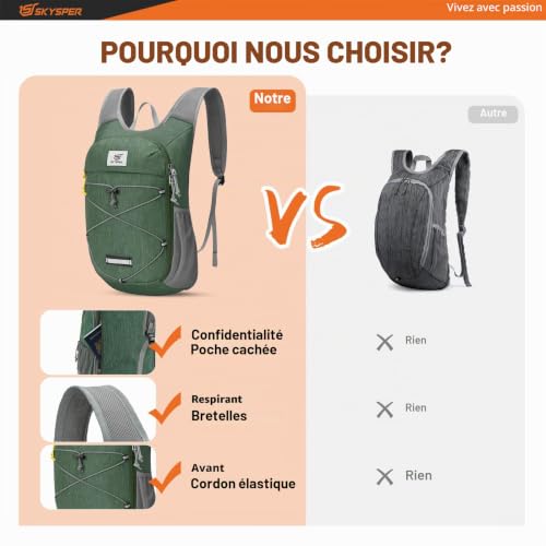 SKYSPER Sac à dos Pliable Léger 10L, Sac à dos Randonnée Petit – vue 5