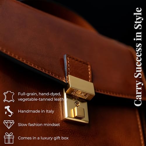 Time Resistance Small Leather Briefcase for Men - Crossbody Bag - Italian Leather Messenger Bag - Gift Box Included4