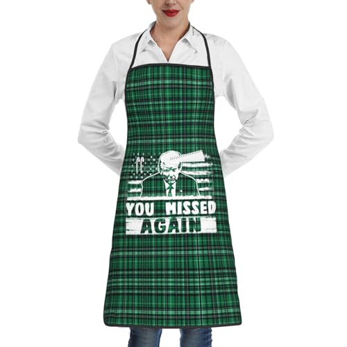 nopicsn You Missed Again Apron for cooking with Pockets Women Men Kitchen Chef Funny Aprons
