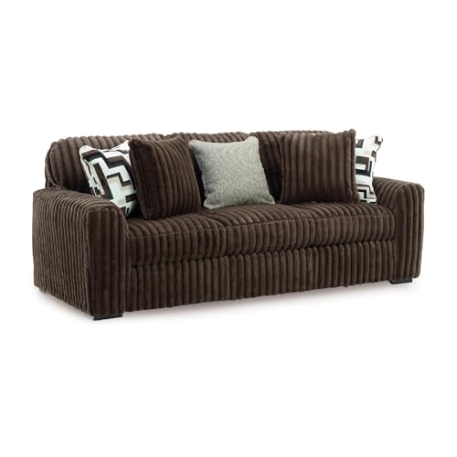 Image of Signature Design by Ashley Midnight-Madness Sofa, Oversized Jumbo Corduroy Brown Couch with No Assembly Required and Reversible Cushions, Ideal for Cozy Living Room Lounging, Chocolate, 98 inch W