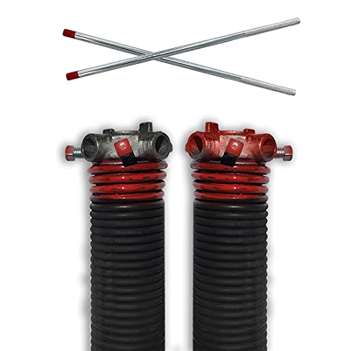 DURA-LIFT .225 x 2' x 29' Torsion Garage Springs (Red, Left & Right Wound) with 18' Torsion Spring Winding Rod (2-Pack)