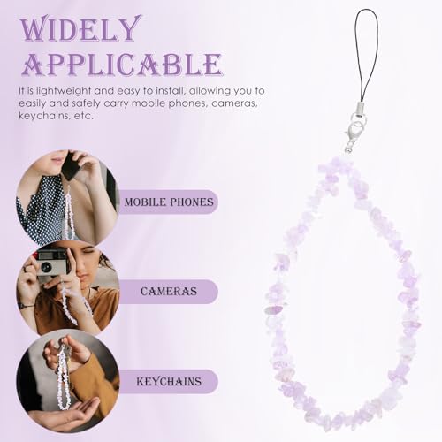 ifundom Beaded Phone Charm Crystal Wrist Strap Handmade Phone Chain Phone Strap Phone Keychain ID Card Holder Wristlet String for Women ID Badge Bags Green (Purple+Black) - Image 2