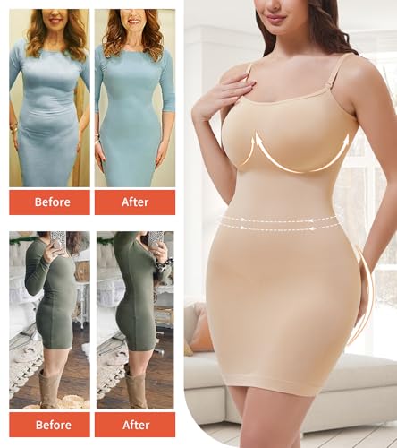 Image of Shapewear Slips for Under Dresses, Full Slip Dress for Women Tummy Control Body Shaper Seamless Shaping Dress