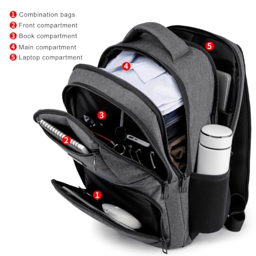 Image of School Backpack for College Students & Teens - 15.6 Inch Laptop Backpack with Anti Theft Port, Ergonomic Shoulder Straps, Water Resistant Travel Bookbag for Men, Women - Grey