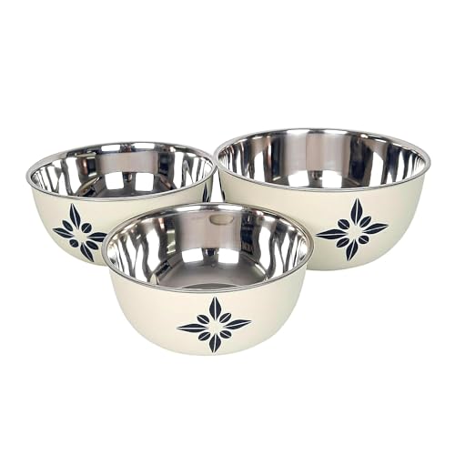 Image of Microwave Safe Stainless Steel Food Storage Container with Lid | Euro Mixing Bowl Set for Kitchen | 500ml, 800ml, 1250ml | Pack of 3 | Leak-Proof (Classic Ivory)