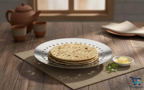 Image of Stainless Steel Chapati Basket Roti Holder for Dining Table Round Bread Naan Paratha Serving Plate Rust Resistant Durable Kitchen & Dinnerware Serveware (Big 9 Inch)