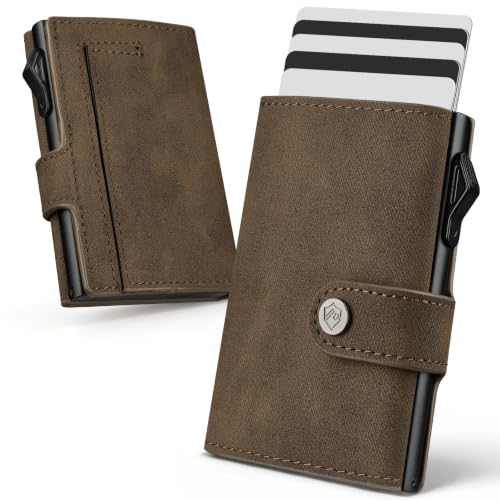 YESIIW Kartenetui mit Magnet Münzfach - Dünnes Portmonee Herren mit Pop up Card Holder für 7–9 Karten & 2 Ausweis - RFID Geldbörse Herren für Reise, Büro & Alltag - Geschenk für Männer (Bruan)