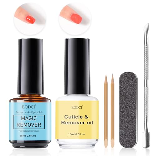 EODCI 2 quitaesmalte mágico, 15 ml, removedor de gel y kit de aceite para cutículas, quitaesmalte de uñas fácil y rápido, no daña las uñas