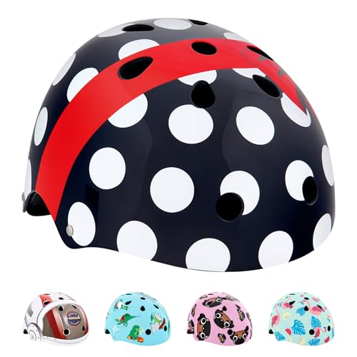 hornit Kinderhelm Fahrradhelm für Mädchen und Jungs Herren und Damen - Komplett einstellbar - LED Rücklicht - Für Fahrrad, BMX, Go-Kart, Scooter oder Skateboard - (Medium, Polka Dot)