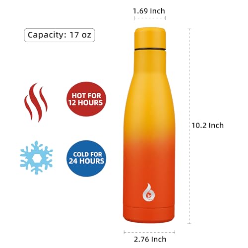 Image of BJPKPK Insulated Water Bottle 17oz Stainless Steel Water Bottles Dishwasher Safe Reusable Metal Thermal Keep Cold and Hot,Sunset Orange