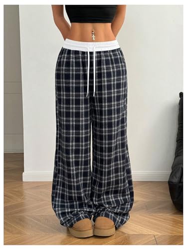 Image of SOLY HUX Women's Plaid Checkered Pants Flannel Pajama Pants with Pockets