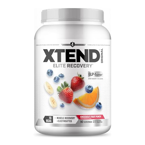 Image of Xtend Original BCAA Powder, 7g BCAAs and 2.5g L-Glutamine for Muscle Recovery Hydration and Lean Muscle, Sugar Free Intra and Post Workout Drink with Electrolytes, Knockout Fruit Punch, 90 Servings