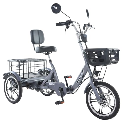 cysum 16' Triciclo Eléctrico, Bicicleta Eléctrica De Carga, Bici Eléctrica De Tres Ruedas, Li-batería Extraíble 48V 12Ah, Resistencia 50-60km, Equipado con Una Cesta Y Un Amplio Portaequipajes