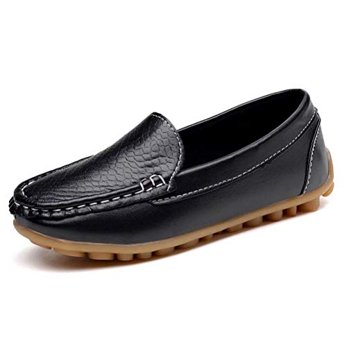 konhill Casual Loafers Shoes Boys Girls Plush Moccasin Slip on Slippers Boat-Dress Shoes/Sneaker/Flats, Black, 33