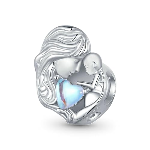 GNOCE Charm Bead Madre e Figlio Moonstone Charms In Argento 925 Con Zirconia Per Bracciali Collane Famiglia (Madre e figlio)