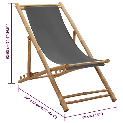Vidaxl Patio Deck Chair, Patio Sling Chair For Balcony Deck Porch, Folding Adjustable Beach Chair For Pool Garden, Bamboo And Canvas Dark Gray #TOP7