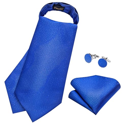 Image of DiBanGu Mens Silk Ascot Ties Paisley Jacquard Woven Cravat and Pocket Square Cufflinks with Lapel Pin for Business Wedding