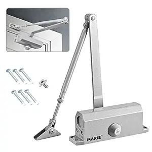 Marie Heavy Duty Door Closer Internal Size 3 Automatic Spring Hydraulic Adjustable Arm Operated with Hold-Open Function for Commercial & Home, Use for 40-65 KG Door Aluminum 