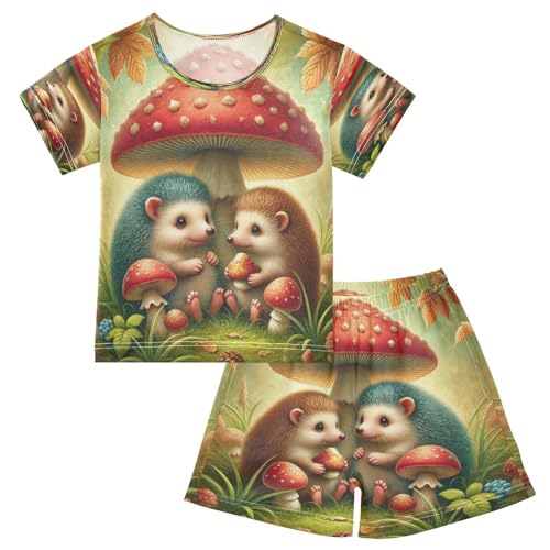 Hedgehog Cute Pajama Set Short Sleeve PJ Set Cotton Summer Pajamas Sleepwear Soft 5Y