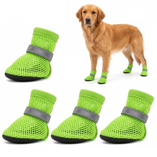Naapesi 4 Pezzi Scarpe per Cane Estivo in Rete Traspirante, Scarpe in Rete per Cani, Stivali Estivi Antiscivolo per Animali Domestici, Scarpe Traspiranti e Regolabili, Protezione per Le Zampe (M)
