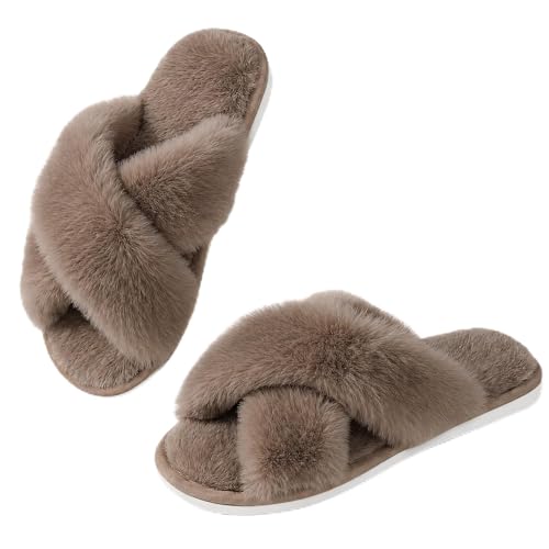 Image of Ankis Memory Foam Fuzzy Slippers for Women,Open Toe House Shoes
